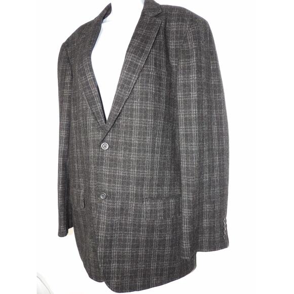 Kenneth Cole Reaction Mens Blazer Large 42 Wool Plaid Black Tweed Sport Coat - Picture 2 of 13